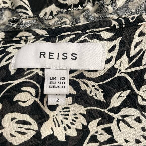 Reiss Top Womens Florence Floral Lace Inset Blouse Sz 8 Boho Tie Ruffle Viscose - Picture 4 of 9